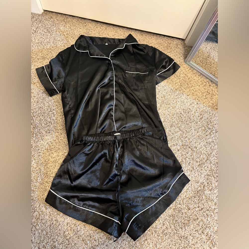 Black Satin Pajama Set
